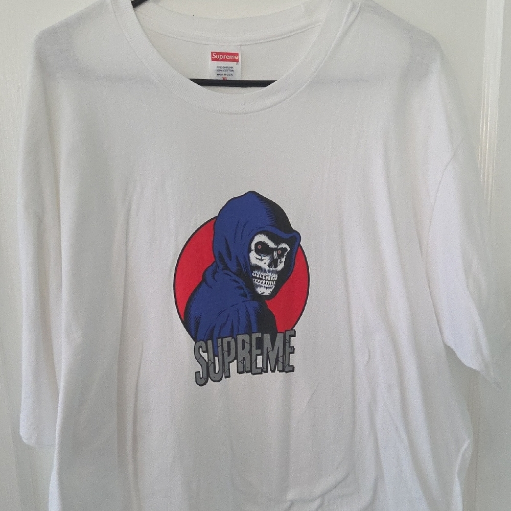 Supreme White Tee with Blue Hooded Skull